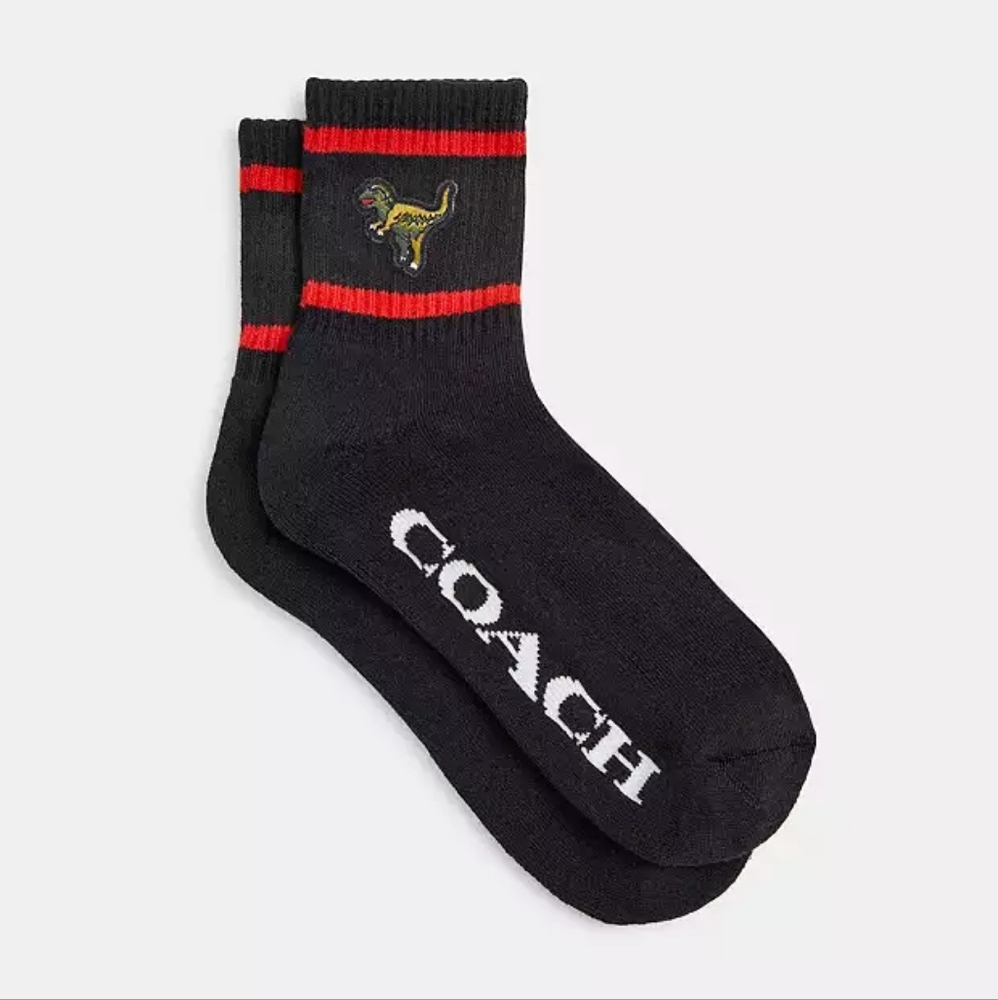 NEW Coach Rexy Quarter Crew Socks, Black, (Size S/M)